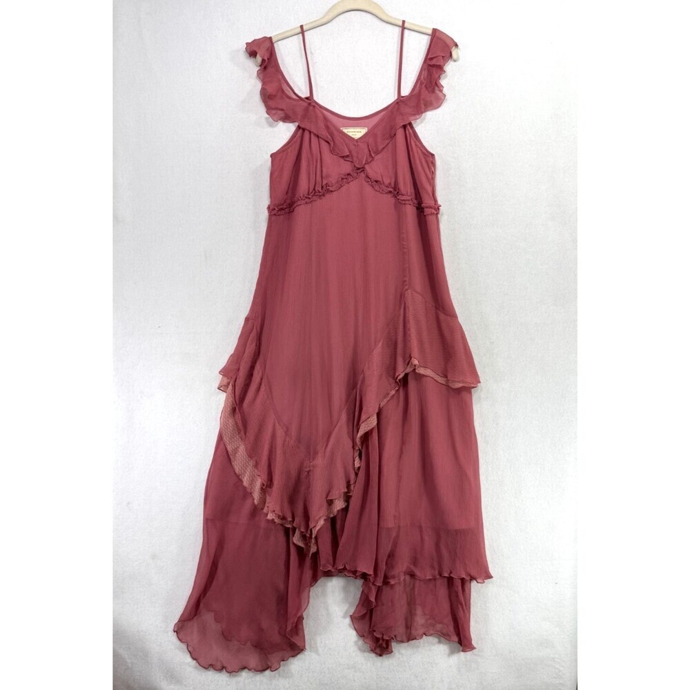 Moulinette Soeurs Dress Women 8 Pink Midi Fairy Coquette Ruffle Flowy Boho